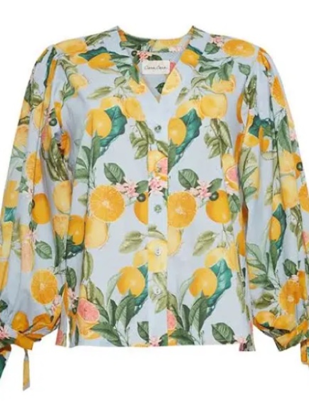 Cara Cara Win Top “Country Air” Lemon Print Long Sleeve Button Down Puff Sleeve